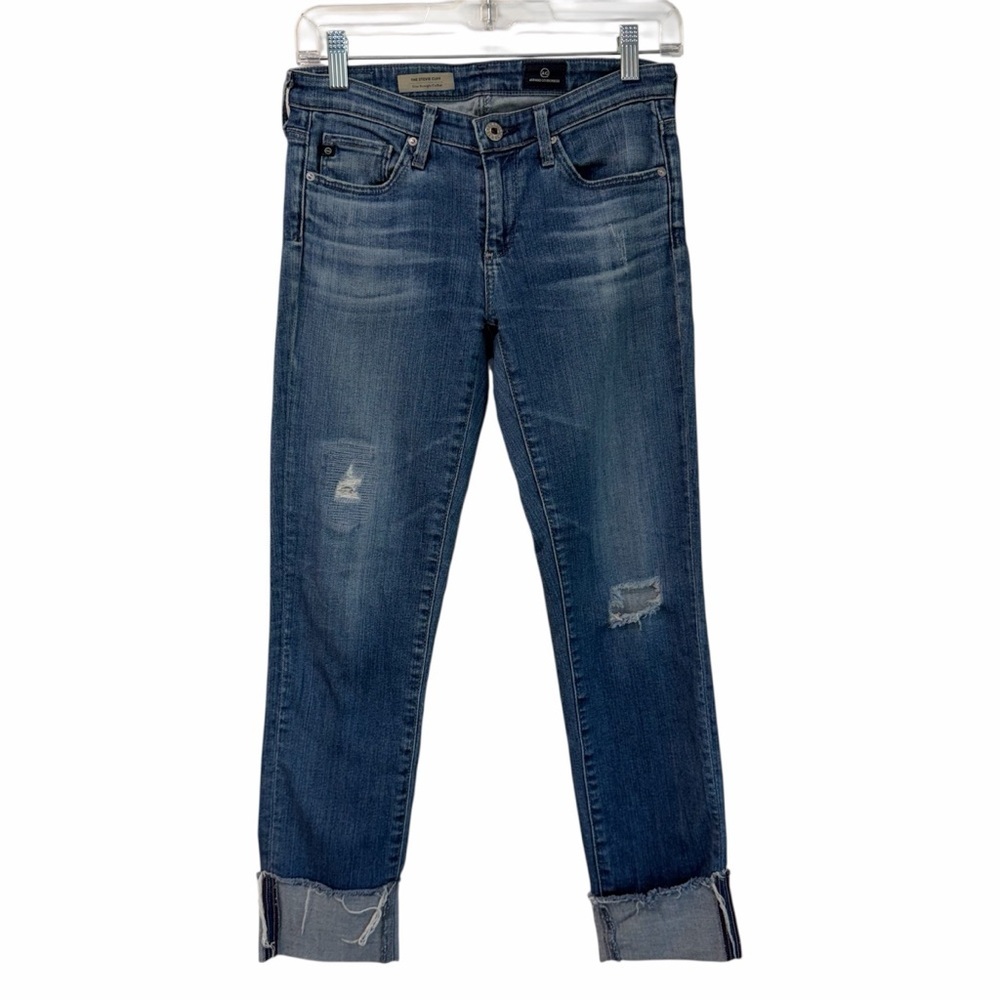 Adriano Goldschmied The Stevie Cuff Slim Straight Distressed Blue Jeans Size 25